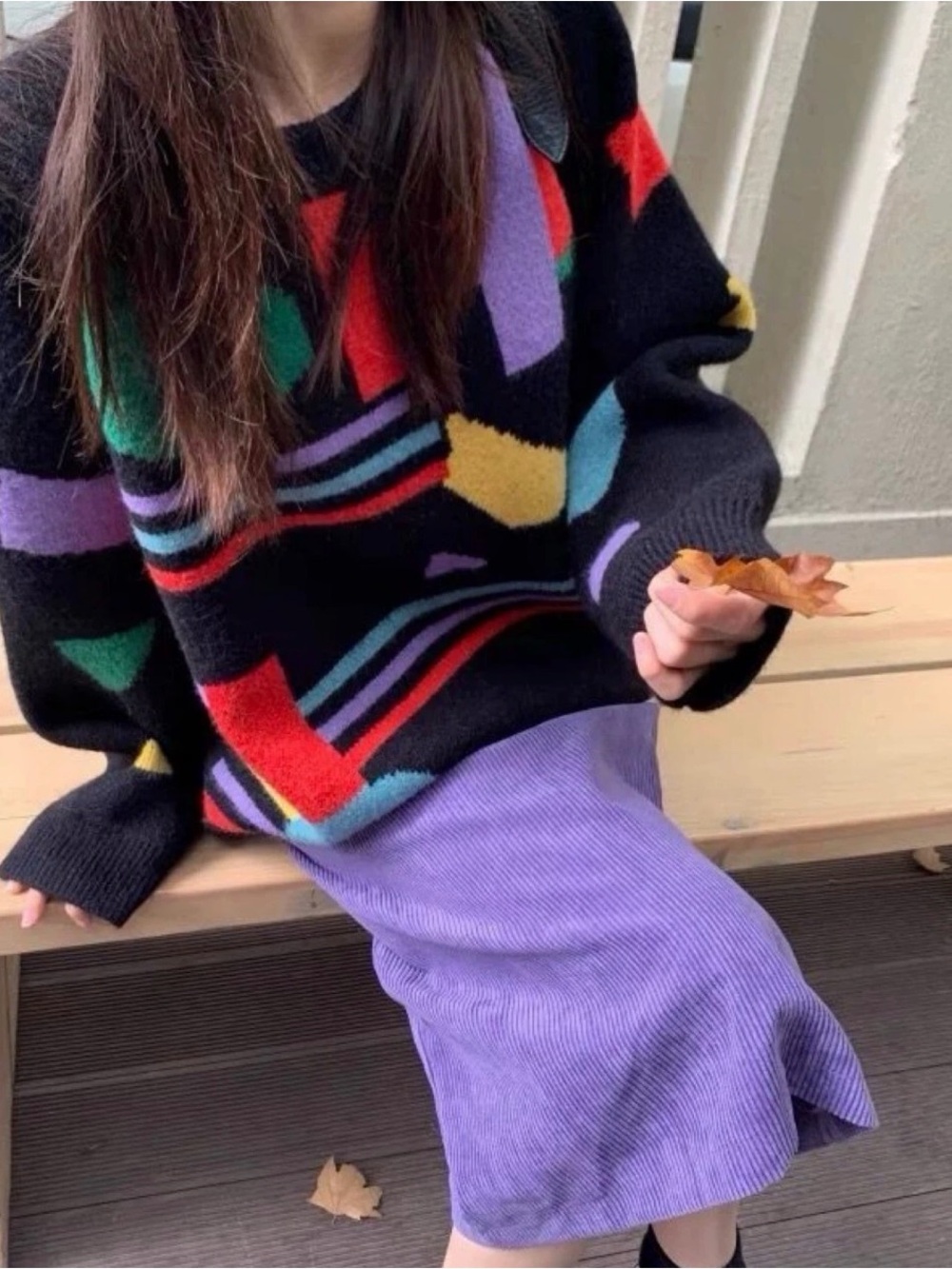 Geometric Pattern Crewneck Sweater & Skirt SET